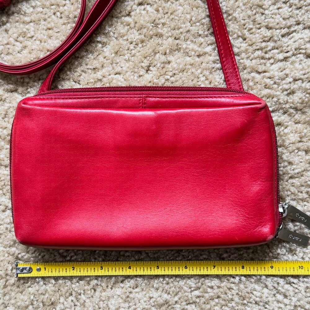 HOBO Red Leather Crossbody Wallet Organizer Zip-Around Mini Bag - Picture 4 of 13